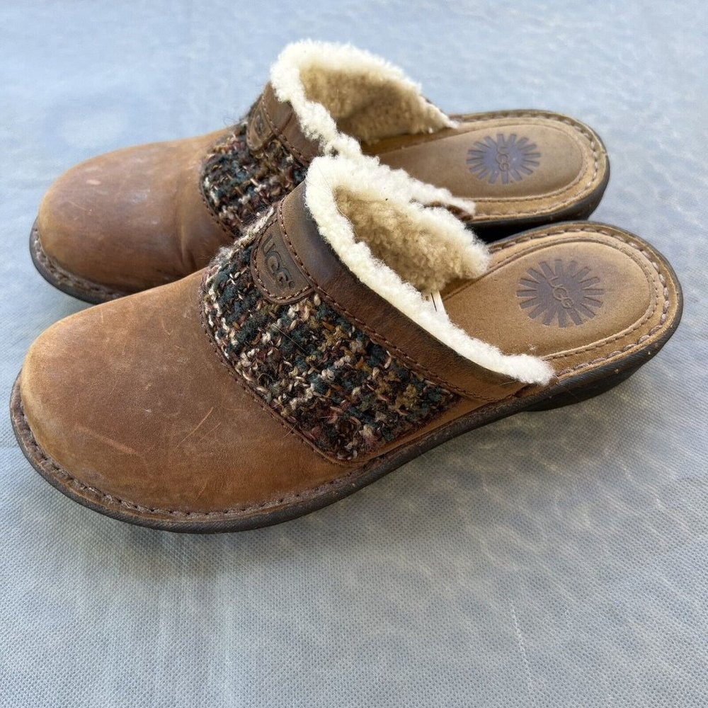 UGG Australia Opaline Comfort Sheepskin Lined Clogs Shoes in Brown Leather US 8
